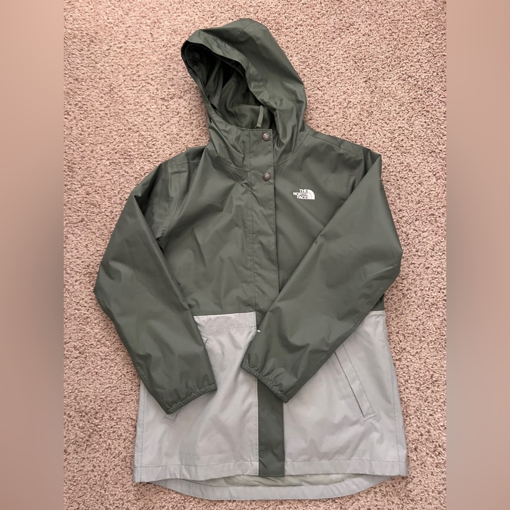 The North Face Kids Two-Tone Green Hooded Rain Jacket